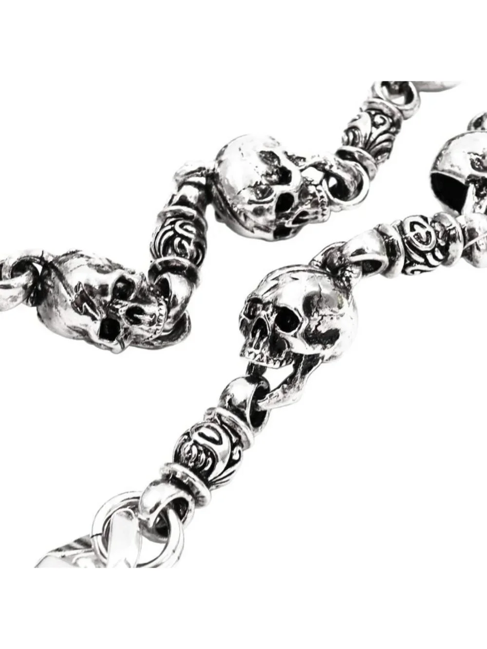 Heavy Skull Wallet Chain | Ethnic Biker Punk Key Chain for Jeans | Silver